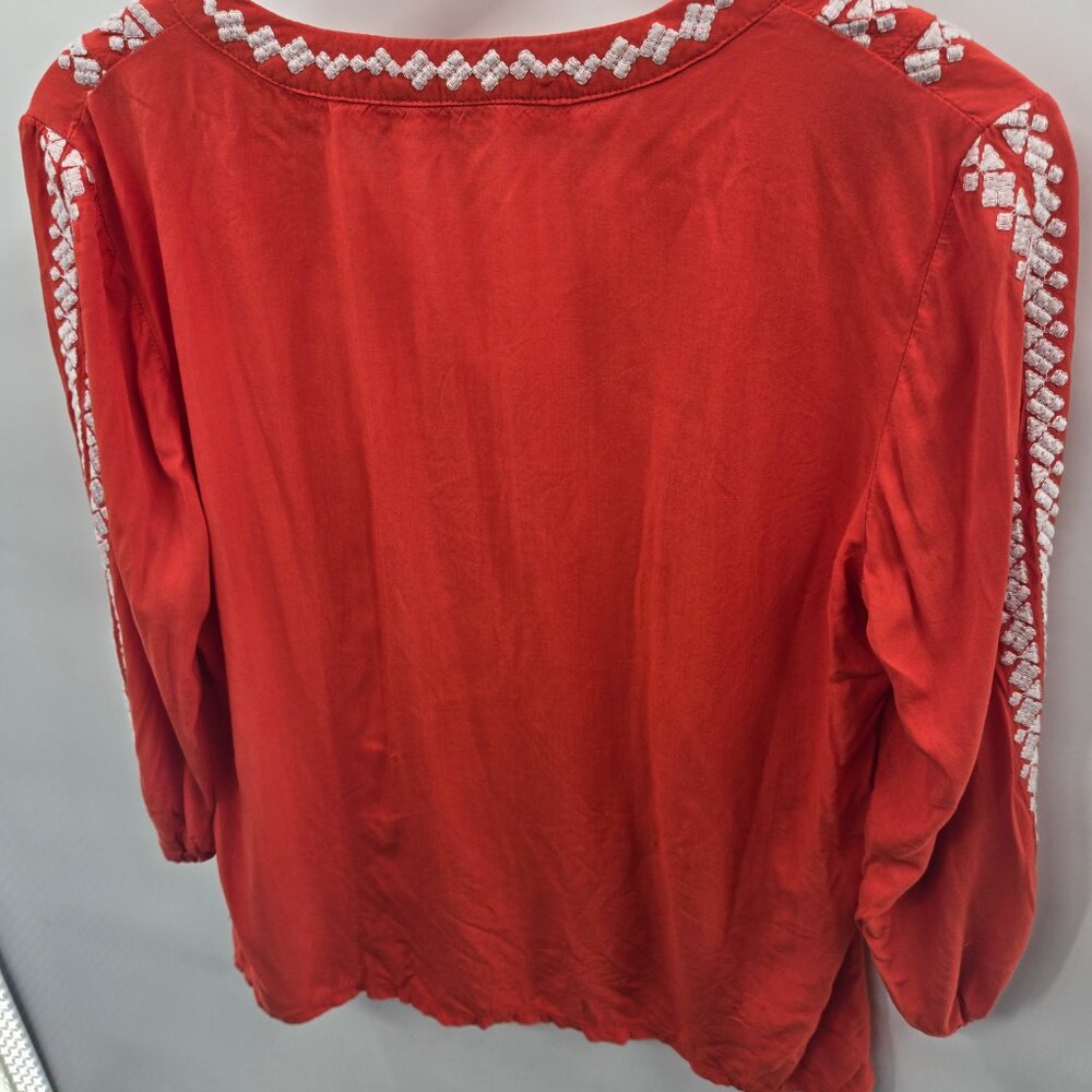 Solitare Orange Embroidered Boho V-Neck 3/4 sleeve Blouse Medium - Picture 3 of 10